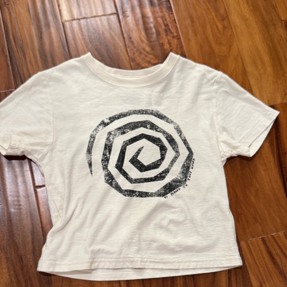 Urban Outfitters White Crop Top with Spiral Graphic